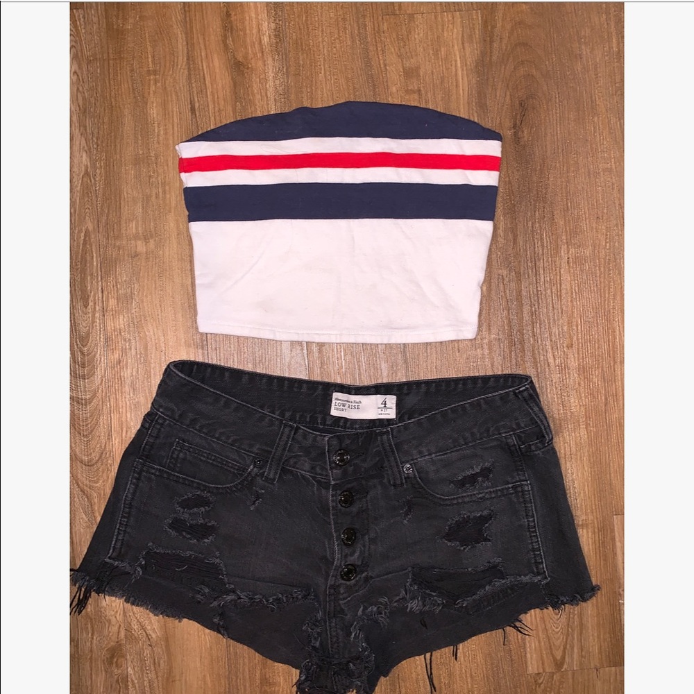Low rise black ripped jean shorts